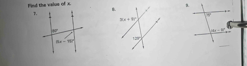 Find the value of x.
9.
8.
7.