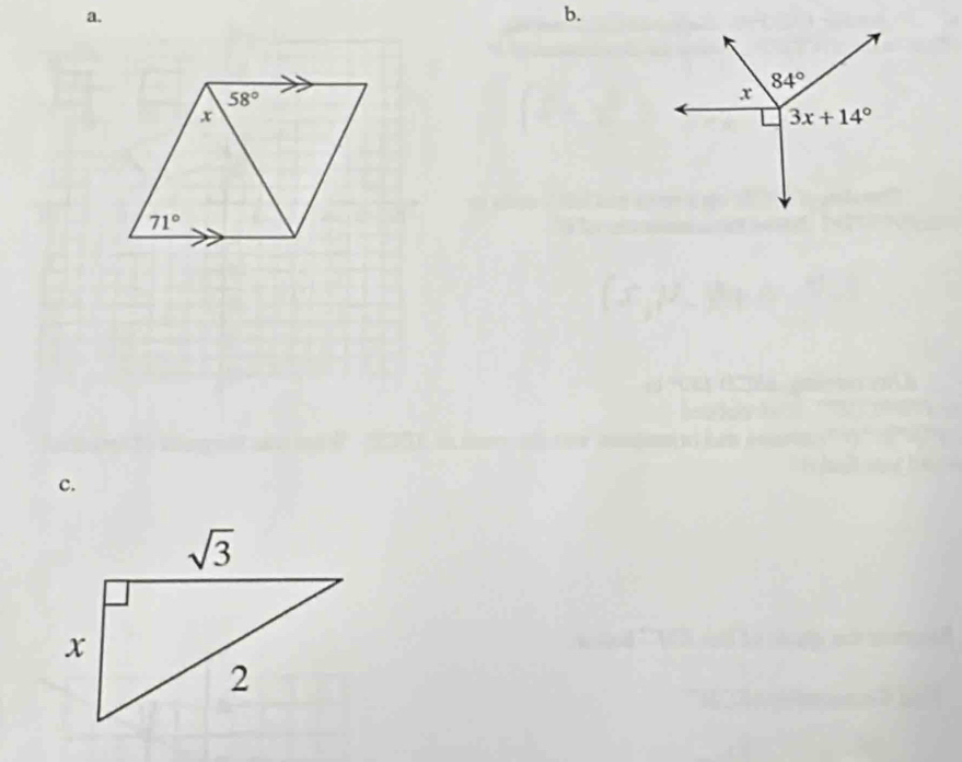 84°
x
3x+14°
c.