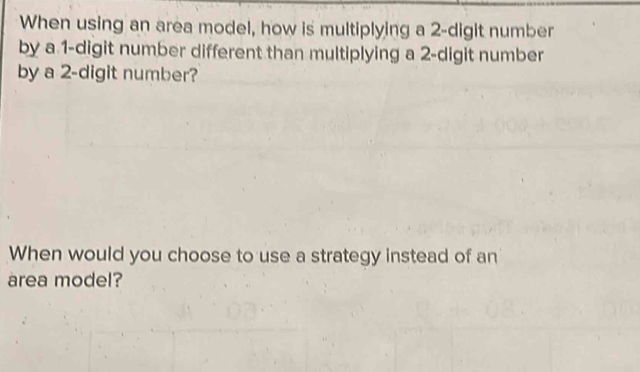 Solved: When using an area model, how is multiplying a 2 -digit number ...