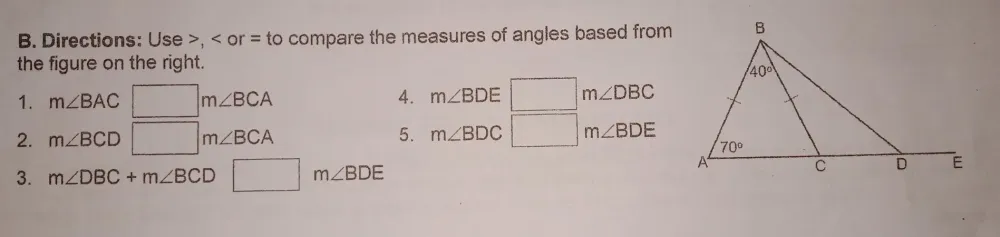 Solved: Directions: Use , or = to compare the measures of angles based ...