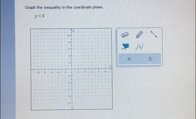 Graph the inequality in the coordinate plane.
y<4</tex> 
×