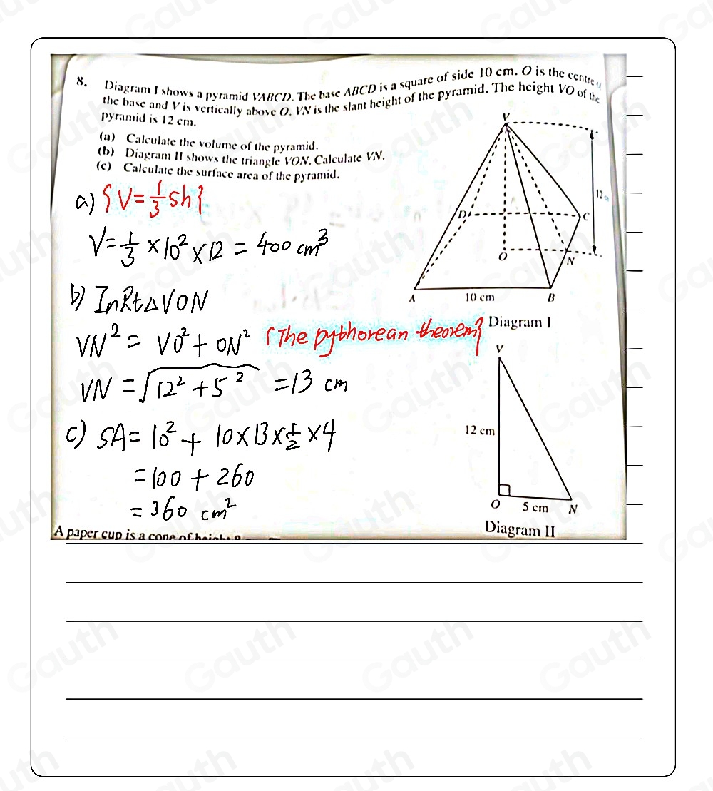 Solved: Diagram I shows a pyramid VABCD. The base ABCD is a square of ...