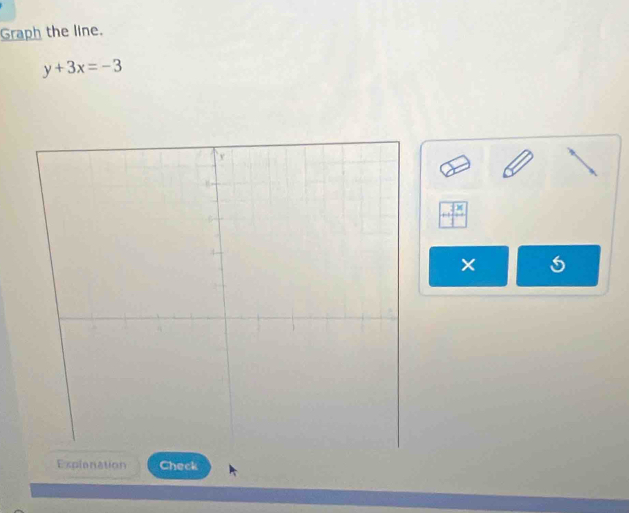 Graph the line.
y+3x=-3
× 
Expionation Check