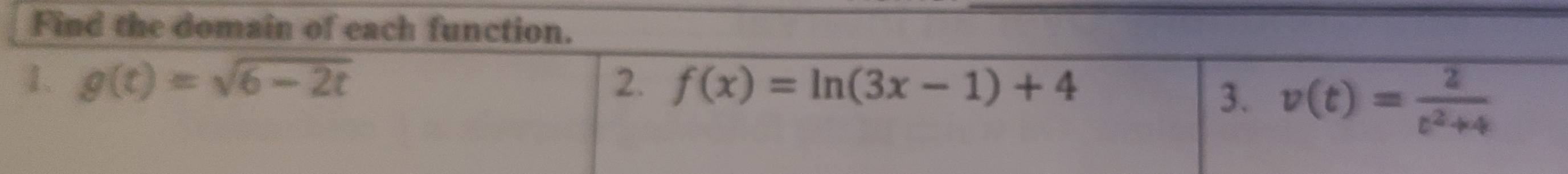 Find the domain of each functi