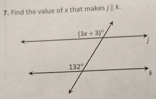 Find the value of x that makes j||k.