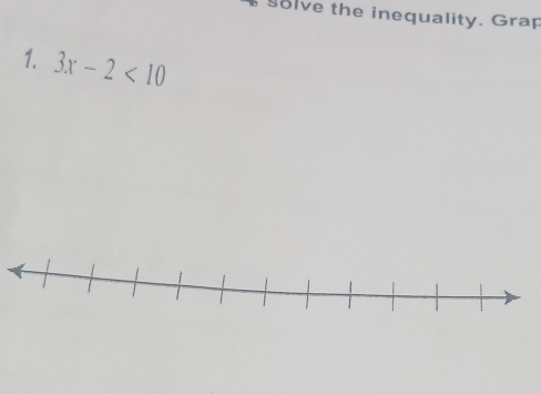 solve the inequality. Grap 
1. 3x-2<10</tex>