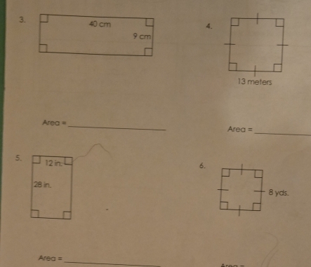 Area = _ 
_
Area =
5. 12 in. 
6.
28 in. 
_
Area=