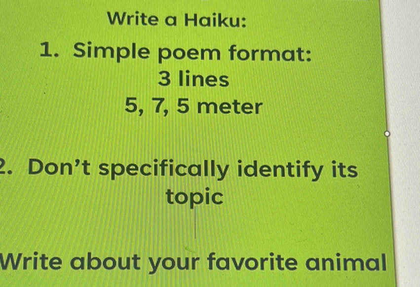 Solved: Write a Haiku: 1. Simple poem format: 3 lines 5, 7, 5 meter 2. Don’t specifically identi ...