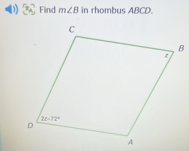 Find m∠ B in rhombus ABCD.