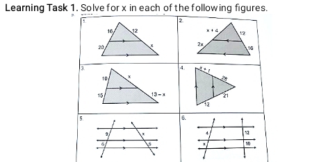 Learning Task 1. Solve for x in each of the following figures.