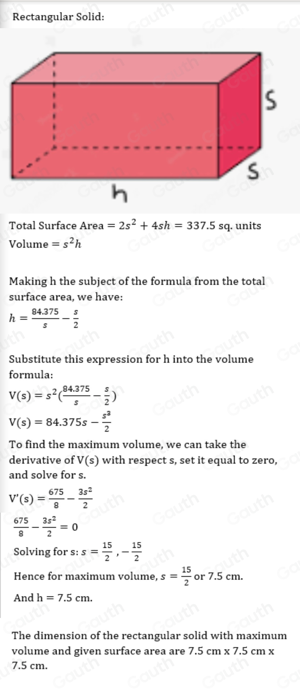 Solved: Determine the dimensions of a rectangular solid (with a square ...