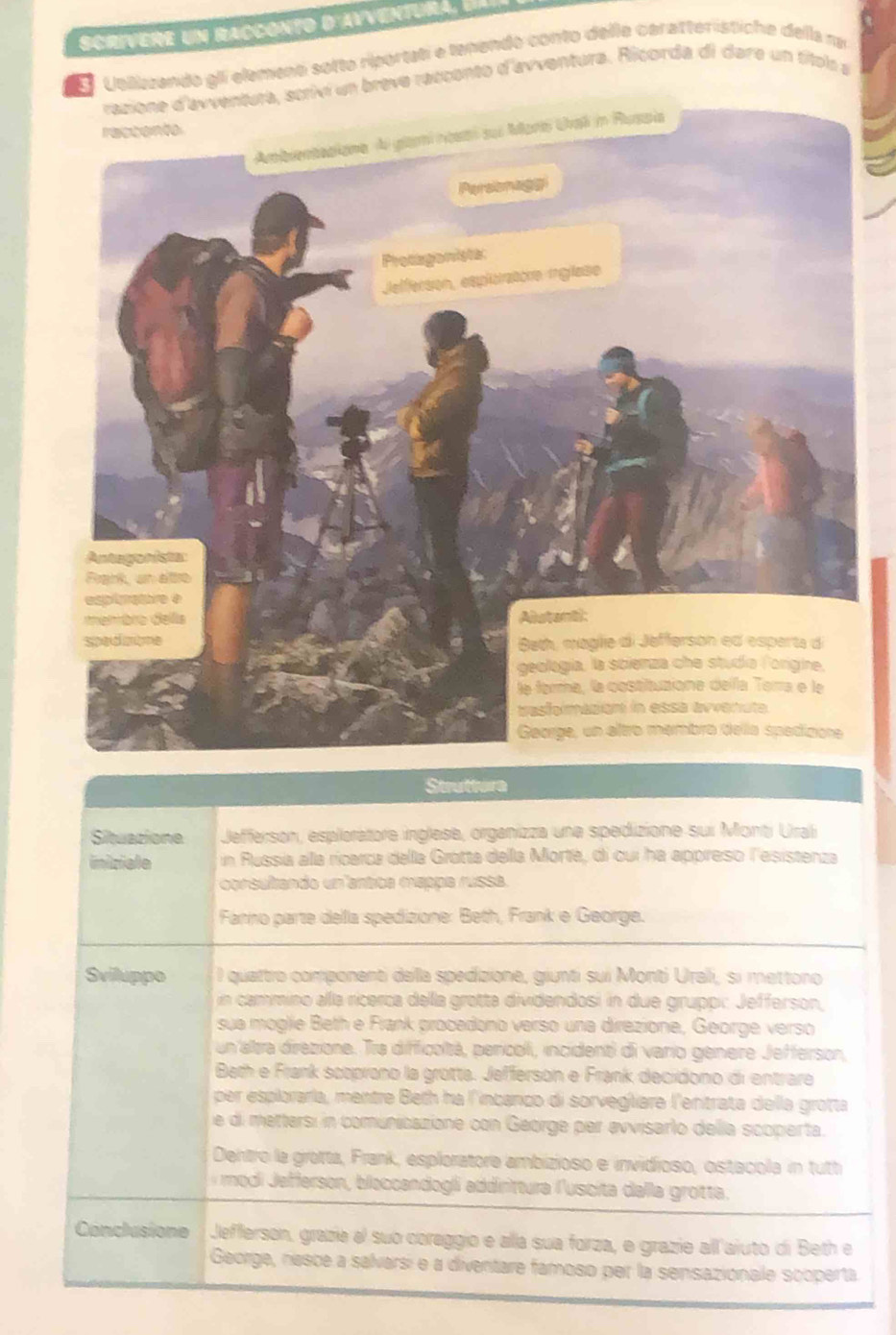 Scrívere un racconto d'avventura. 
Ualizando gli element sotto riportati e tenendo conto delle caratteristiche della na 
razione d'avventura, scriví un breve raccento d'avventura. Ricorda di dare un títols a