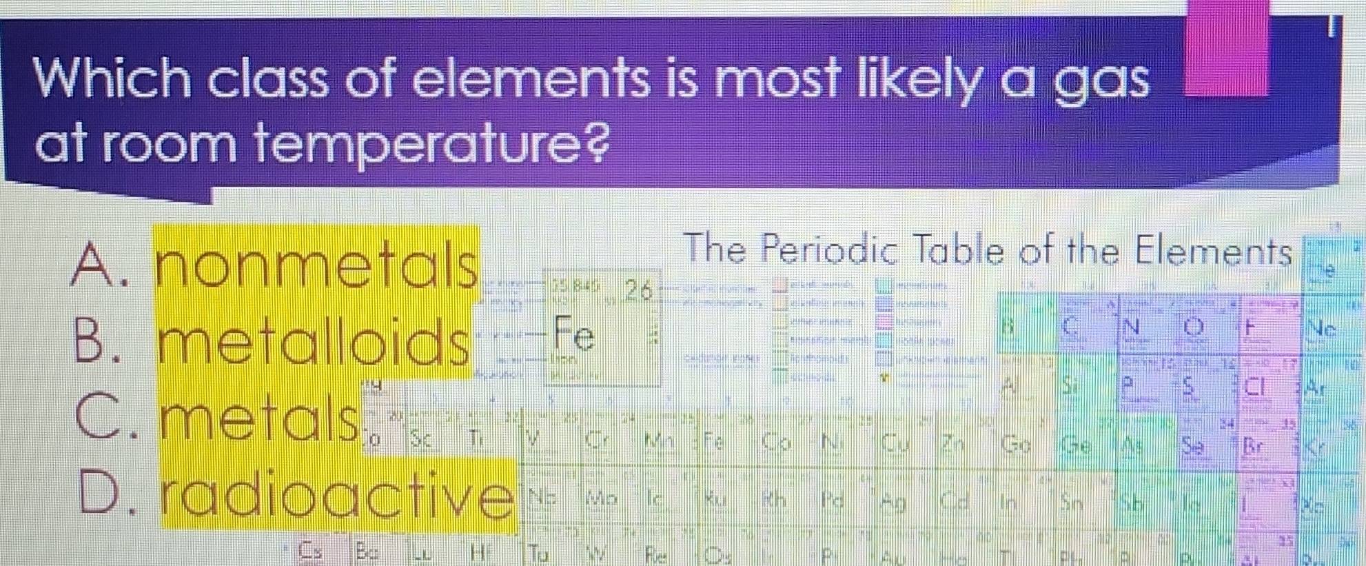 Solved: Which class of elements is most likely a gas at room ...