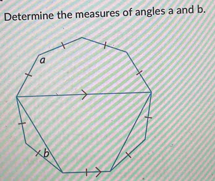 Determine the measures of angles a and b.