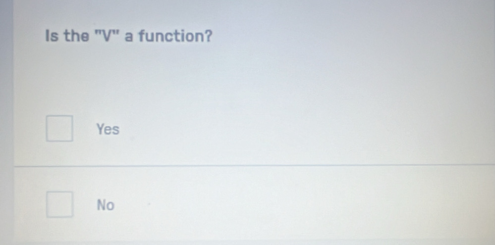 Is the "V" a function?
Yes
No