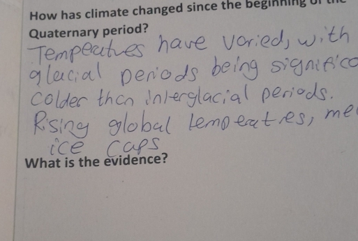 How has climate changed since the beginning Ul 
Quaternary period? 
What is the evidence?