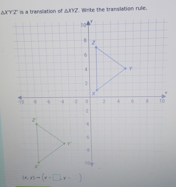 △ XYZ. Write the translation rule.
(x,y),...(x-□ ,y