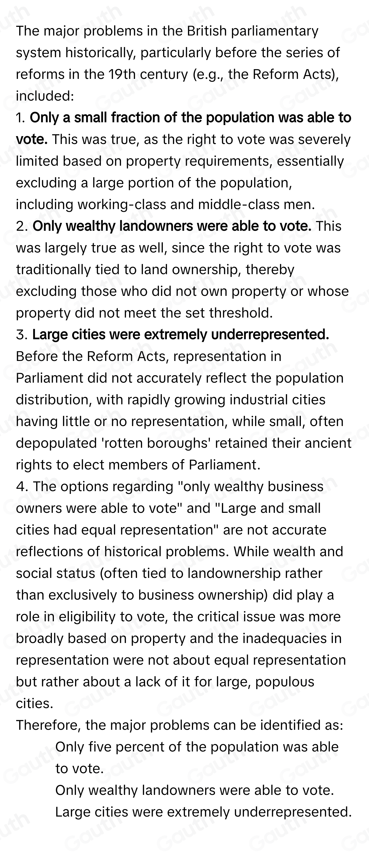 Solved: What were the major problems in the British parliamentary ...