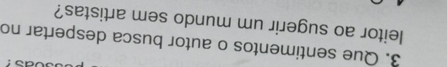 as ? 
3. Que sentimentos o autor busca despertar no 
leitor ao sugerir um mundo sem artistas?