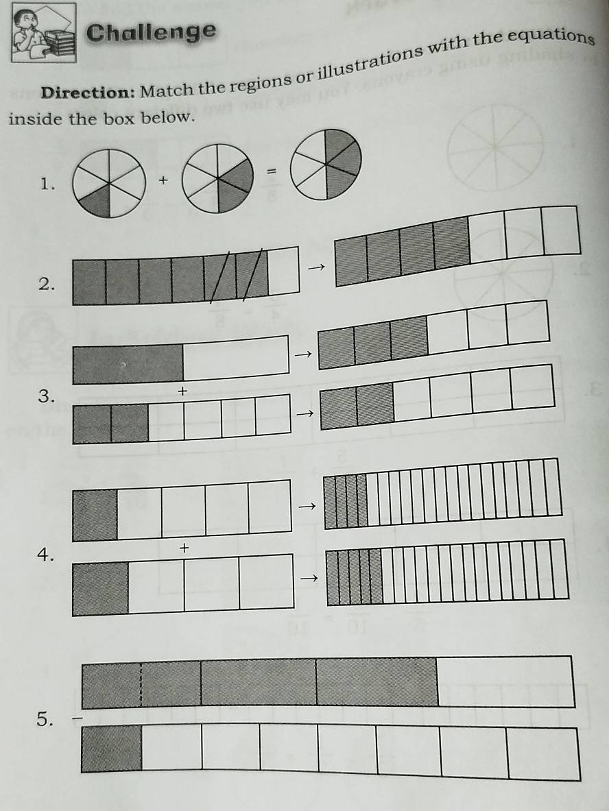 Challenge 
Direction: Match the regions or illustrations with the equations 
inside the box below. 
1. 
= 
2. 
5.