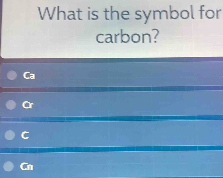 What is the symbol for 
carbon? 
Cn