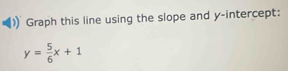Graph this line using the slope and y-intercept:
y= 5/6 x+1