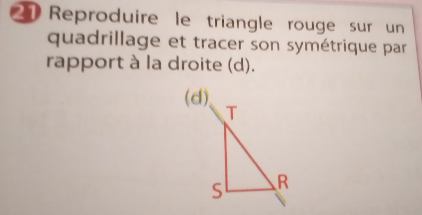 Reproduire le triangle rouge sur un 
quadrillage et tracer son symétrique par 
rapport à la droite (d).