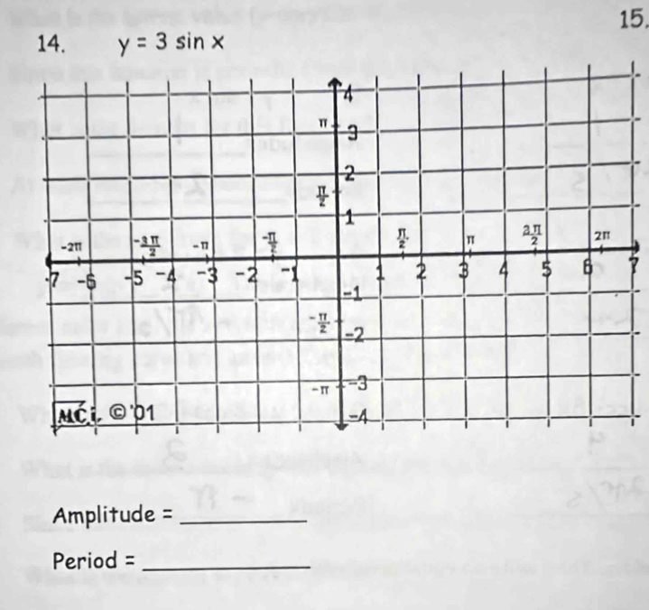 y=3sin x
L
7
Amplitude =_
Period =_