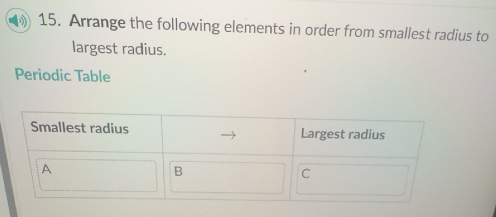 Solved: Arrange the following elements in order from smallest radius to ...