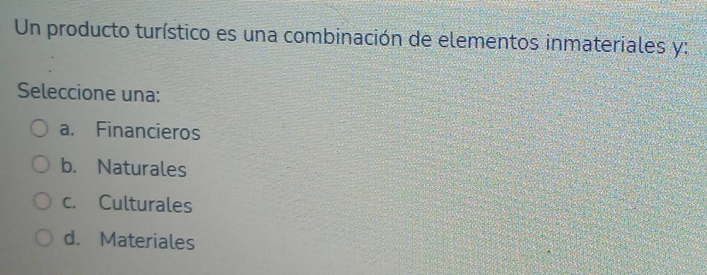 Resuelto:Un producto turístico es una combinación de elementos ...