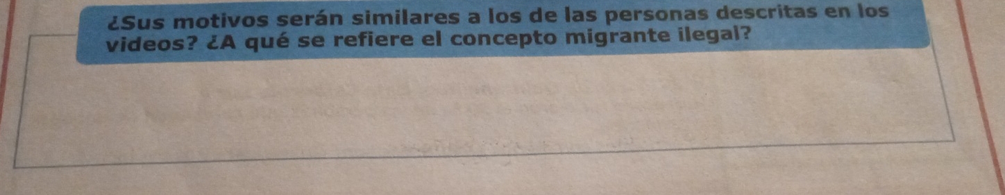 ¿Sus motivos serán similares a los de las personas descritas en los 
videos? ¿A qué se refiere el concepto migrante ilegal?