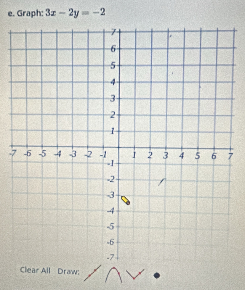 Graph: 3x-2y=-2
- 
Clear All Draw: