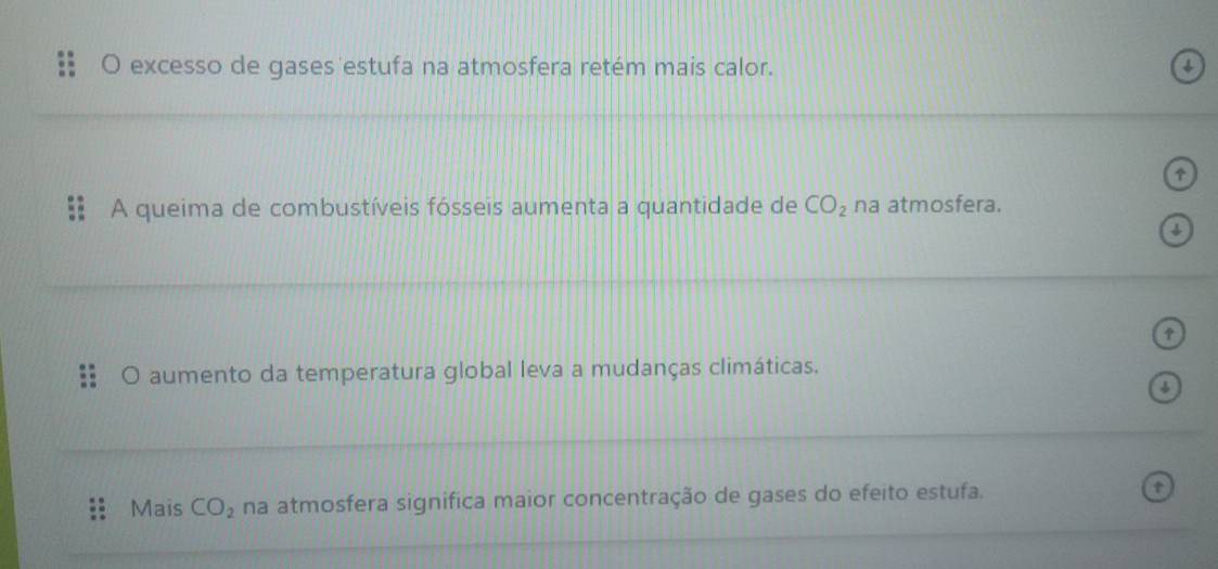 excesso de gases estufa na atmosfera retém mais calor. 

A queima de combustíveis fósseis aumenta a quantidade de CO_2 na atmosfera. 
↓ 

O aumento da temperatura global leva a mudanças climáticas. 
↓ 
Mais CO_2 na atmosfera significa maior concentração de gases do efeito estufa.