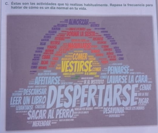 Éstas son las actividades que tú realizas habitualmente. Repasa la frecuencia para 
hablar de cómo es un dia normal en tu vida.