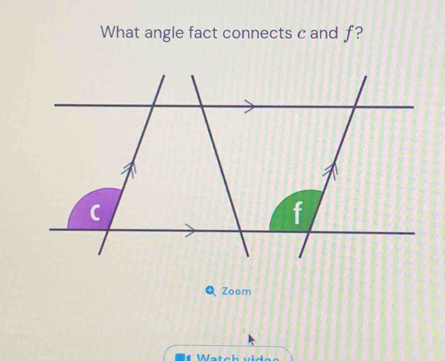 What angle fact connects c and f? 
Zoom 
W