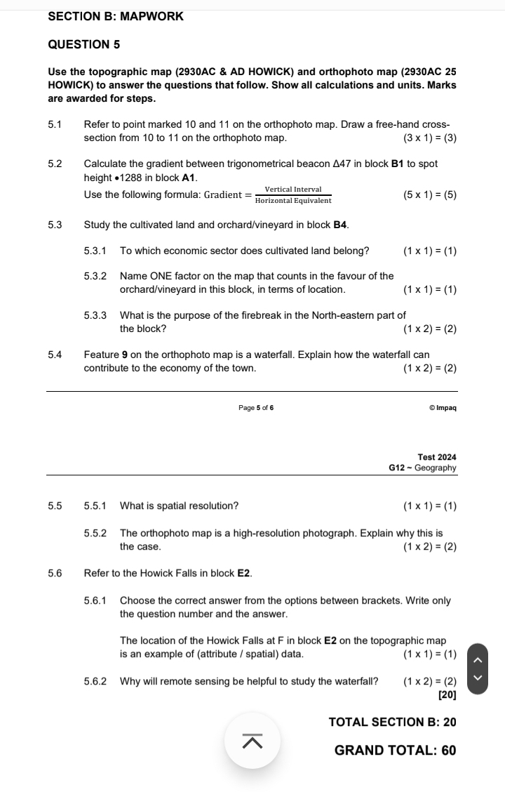Solved: MAPWORK QUESTION 5 Use the topographic map (2930AC & AD HOWICK ...