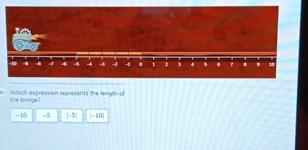 Which expression represents the length of
the bridge?
-10 -5 |-5| |-10|