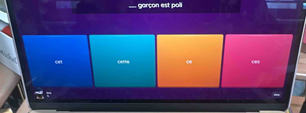 ..... garçon est poli 
licher 
cet cette ce ces