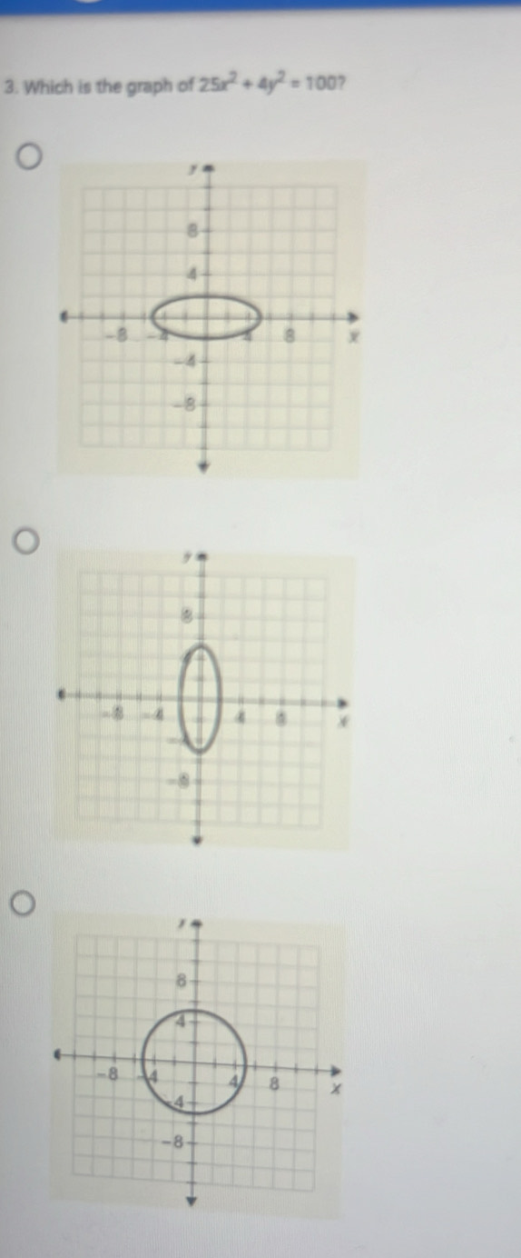 Which is the graph of 25x^2+4y^2=100 7 
,
8
4
-8 -4
8 x
-4
-8
,
8
4
-8 4 4 8 x
4
-8