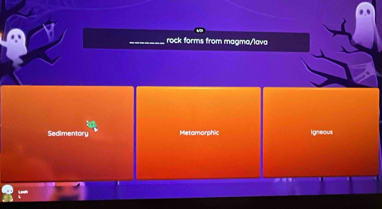 rock forms from magma/lava
Sedimentary Metamorphic Igneous