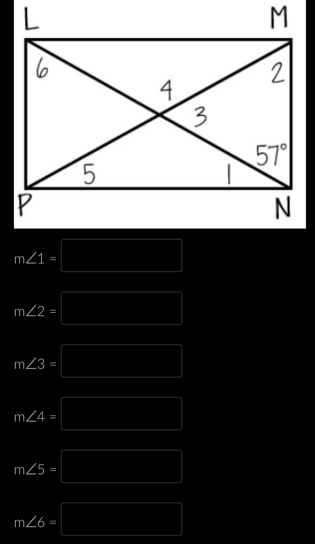 m∠ 1=□
m∠ 2=□
m∠ 3=□
m∠ 4=□
m∠ 5=□
m∠ 6=□