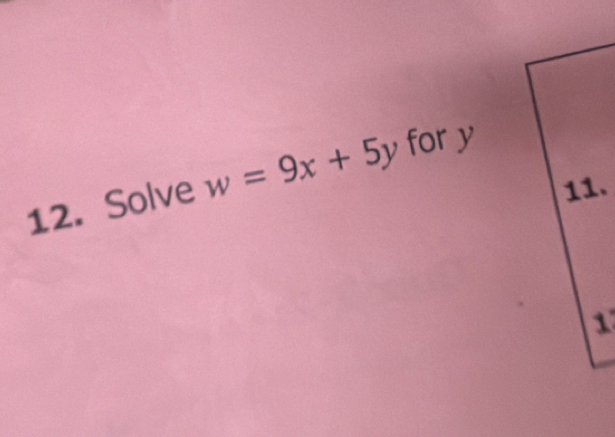 Solve w=9x+5y for y