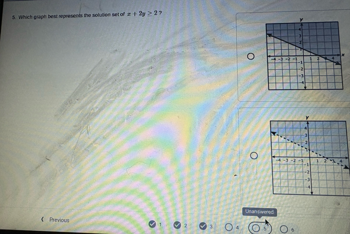 Solved: Which graph best represents the solution set of x+2y≥ 2 ...