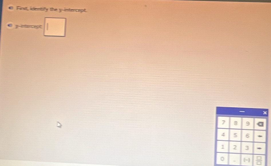 First, identify the y-intercept. 
g-intercept □
x
7 8 9
4 5 6
1 2 3
0 - (-)