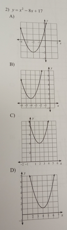 y=x^2-8x+17
A) 
B) 
C) 
D)