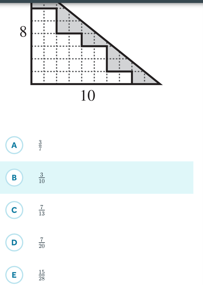 A  3/7 
B  3/10 
C  7/13 
D  7/20 
E  15/28 