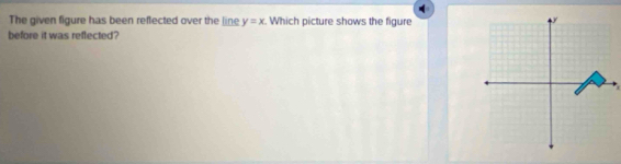 The given figure has been reflected over the line y=x. Which picture shows the figure
y
before it was reflected?