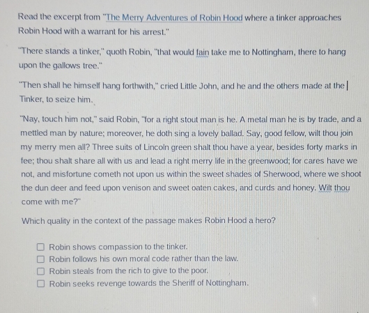 Solved: Read the excerpt from ''The Merry Adventures of Robin Hood ...
