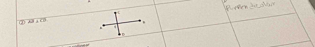 A 
② overline AB⊥ overline CD. 
ollinear