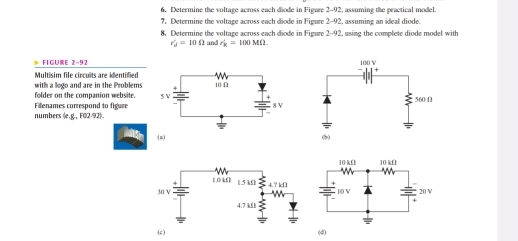 Solved: Determine the voltage across each diode in Figure 2-92 ...